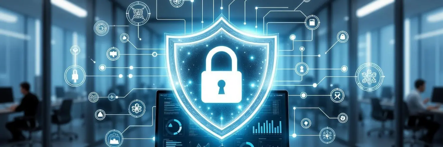 Privacy Policy banner for Apna Vyapar Digital showing data security and customer information protection.
